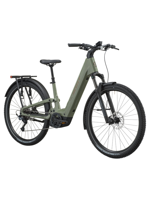 POLNOVZMETENO ELEKTRIČNO TREKING KOLO SCOTT E-VILLE 10 SUV TAWNY GREEN 2027